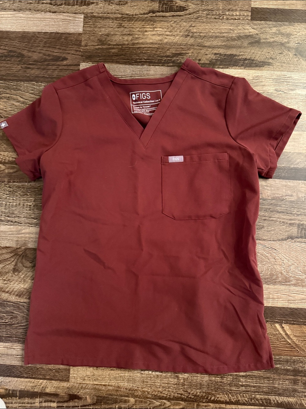 Figs Burgundy V-Neck Short Sleeve Scrub Top